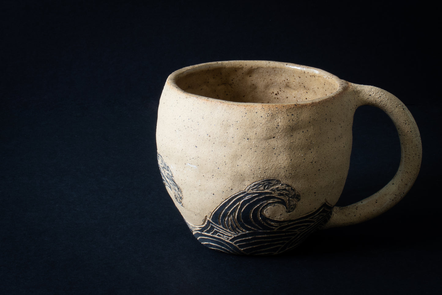 crashing waves coffee mug (16oz.) - natural clay and matte black