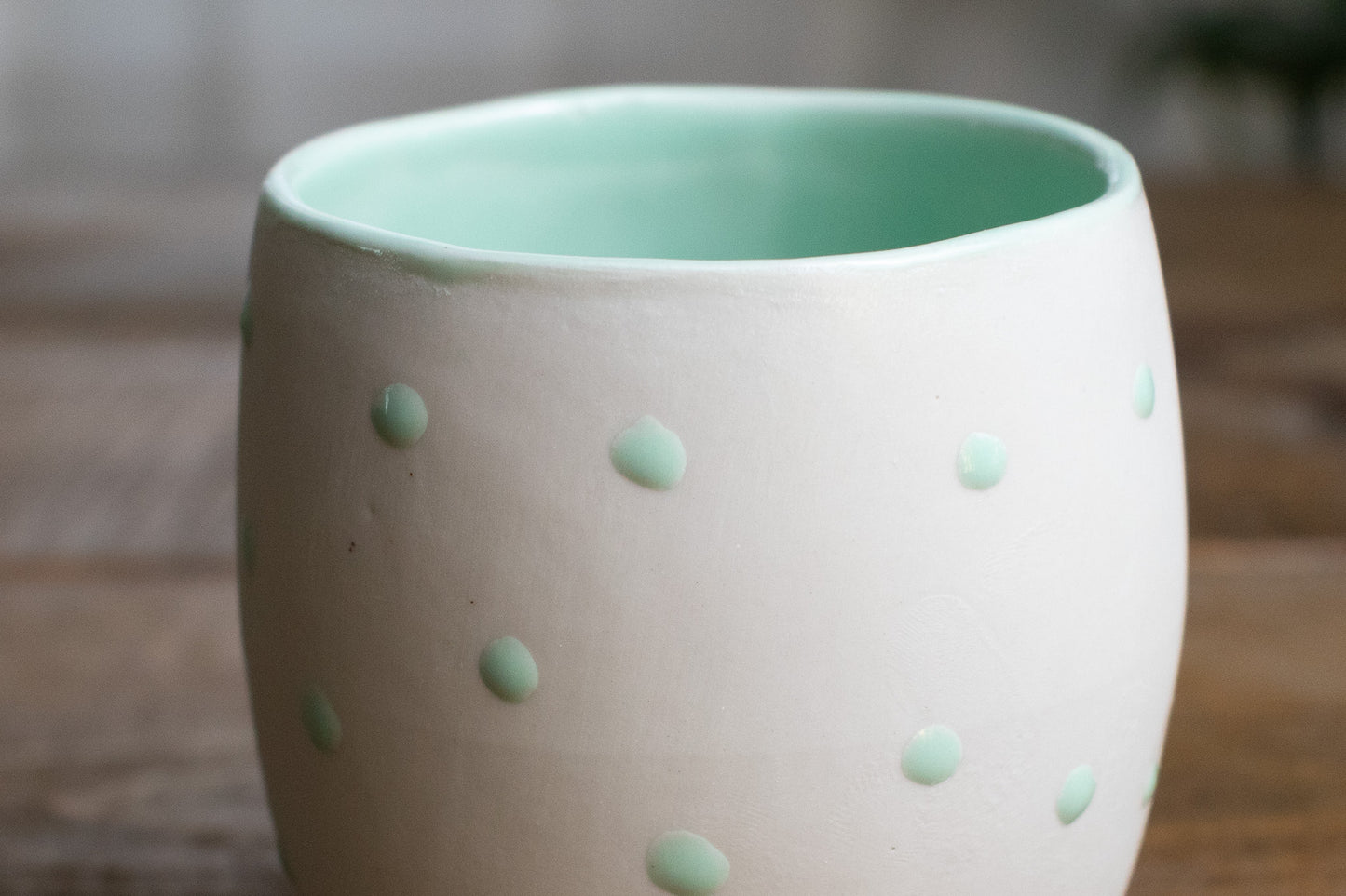 seafoam polka dot wine glass (12oz.)