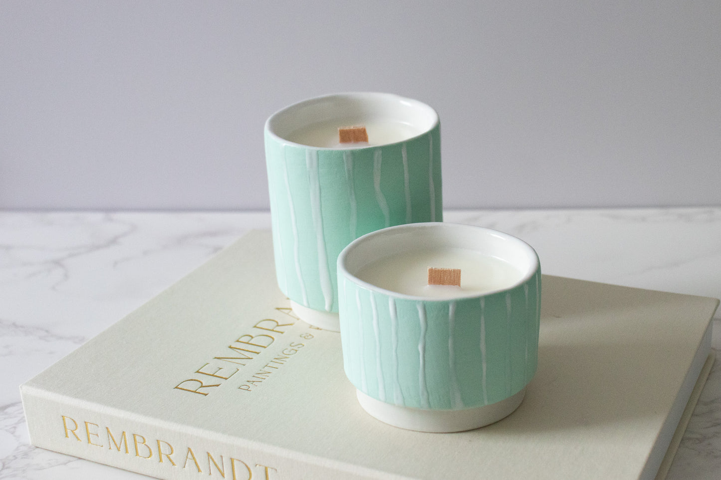coastal retreat soy candle + ceramic candle holder