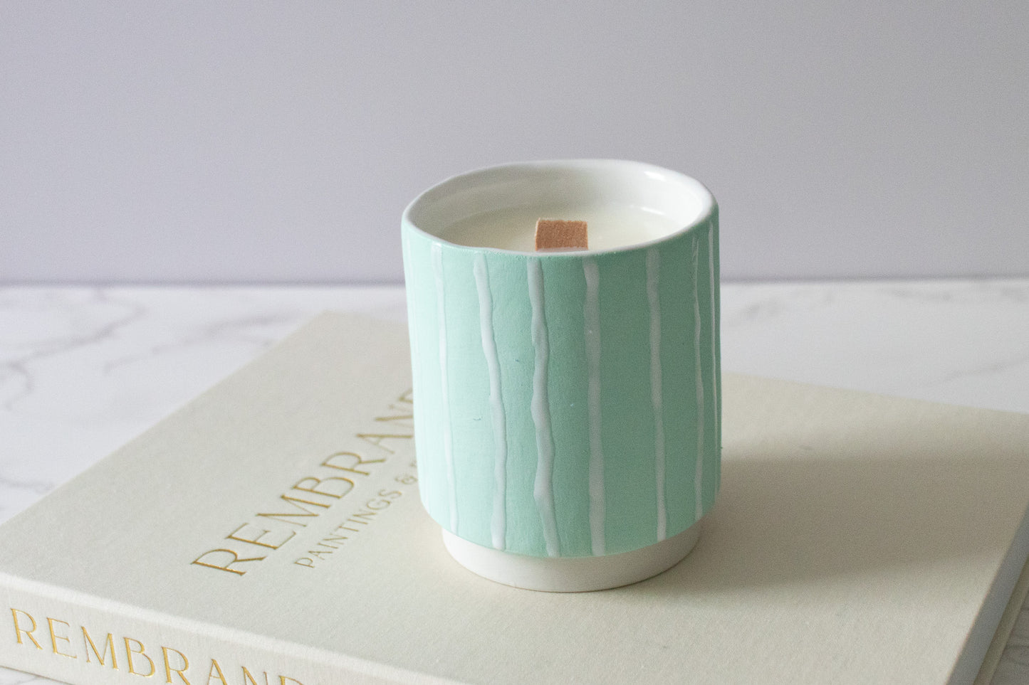 coastal retreat soy candle + ceramic candle holder