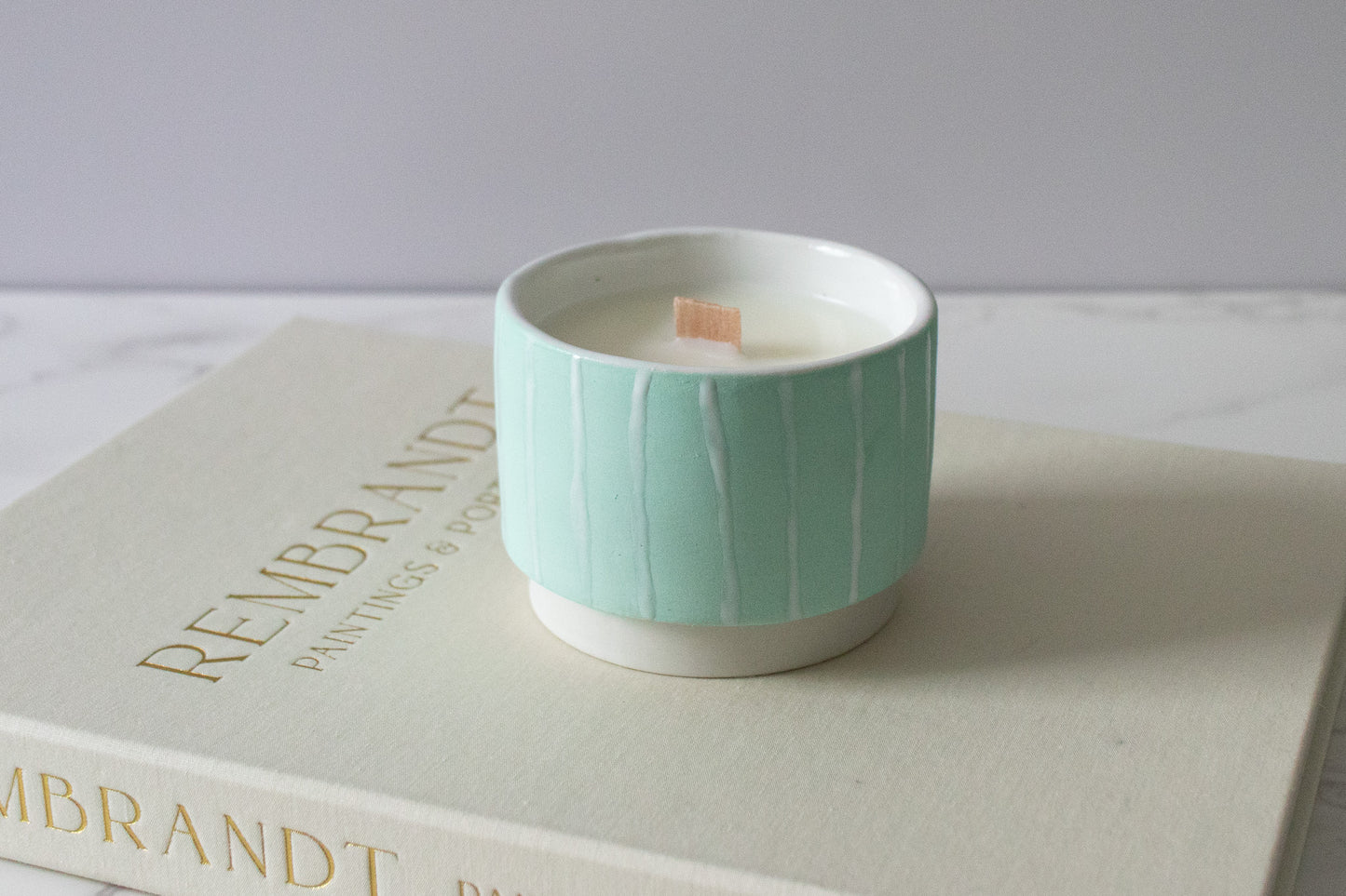 coastal retreat soy candle + ceramic candle holder