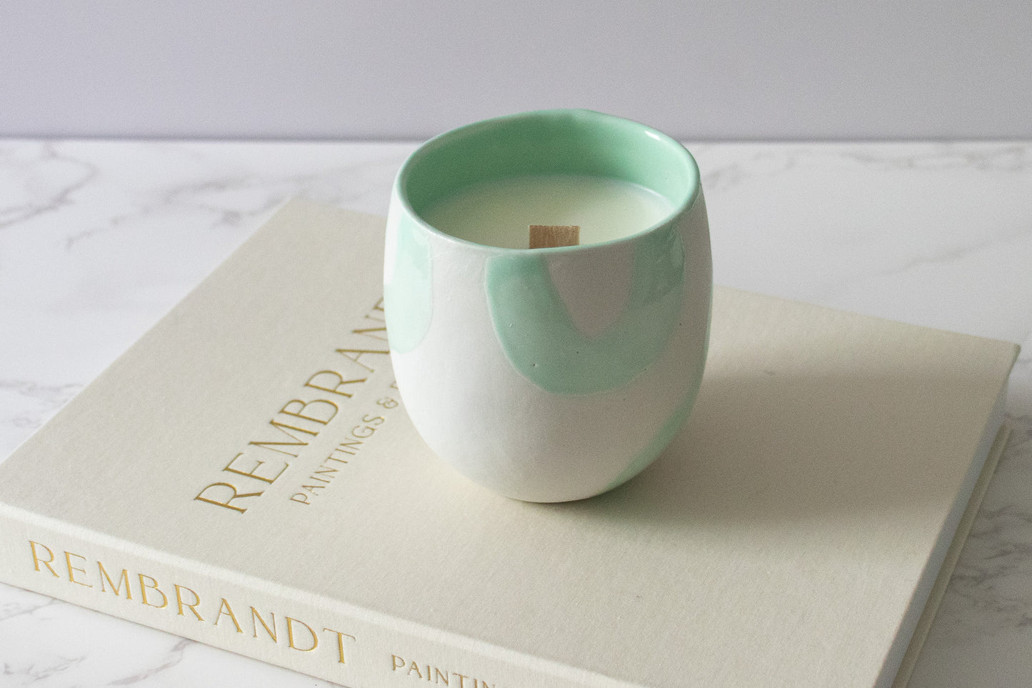 lavender zen soy candle + ceramic candle holder | seconds sale