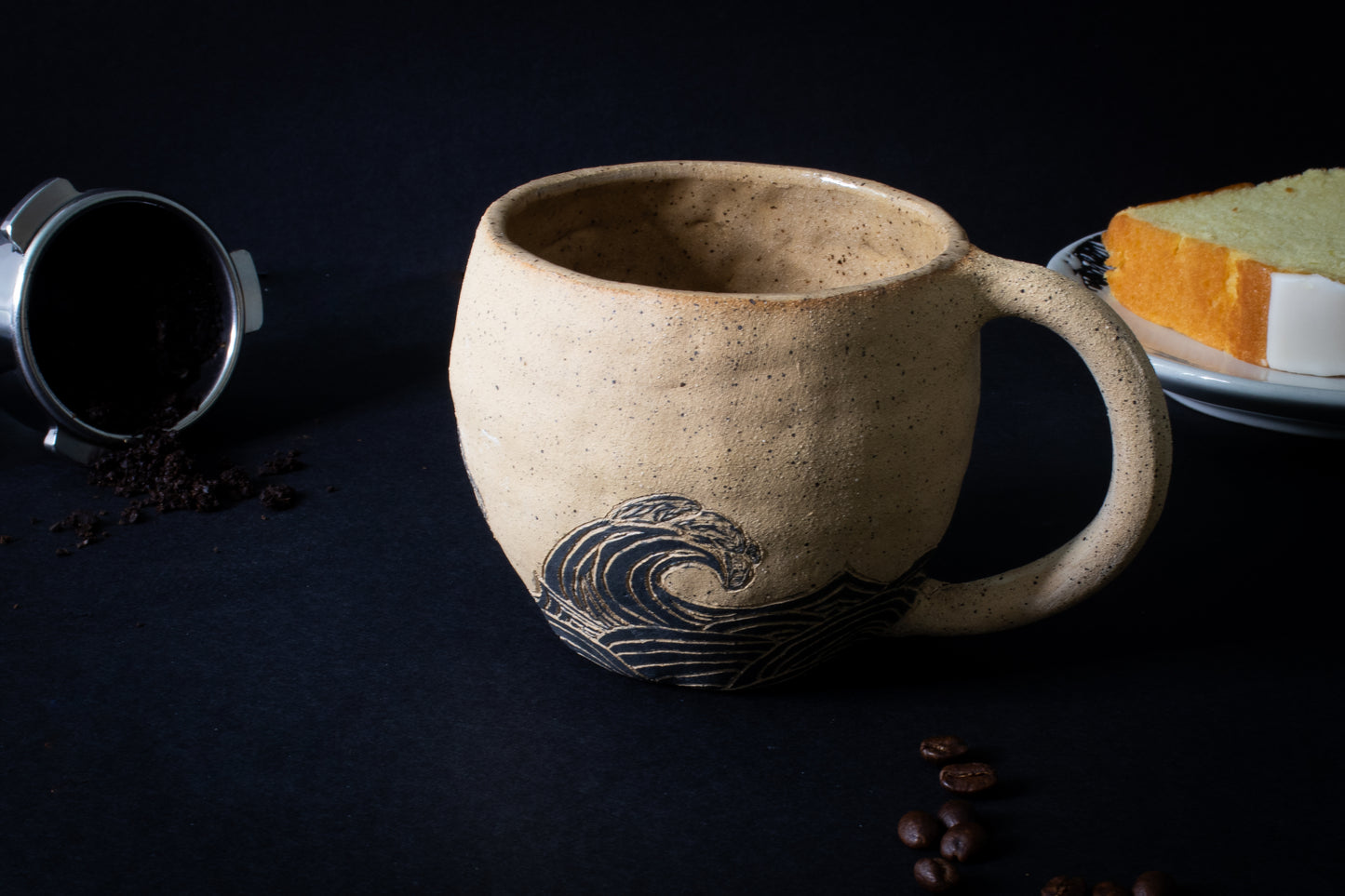 crashing waves coffee mug (16oz.) - natural clay and matte black