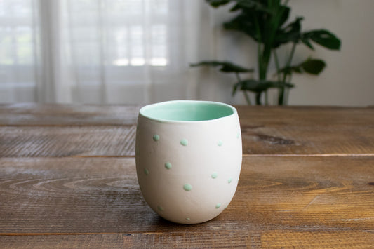 seafoam polka dot wine glass (12oz.)
