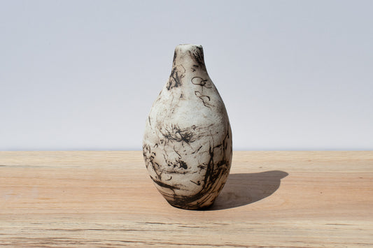 black & white teardrop raku vase 01